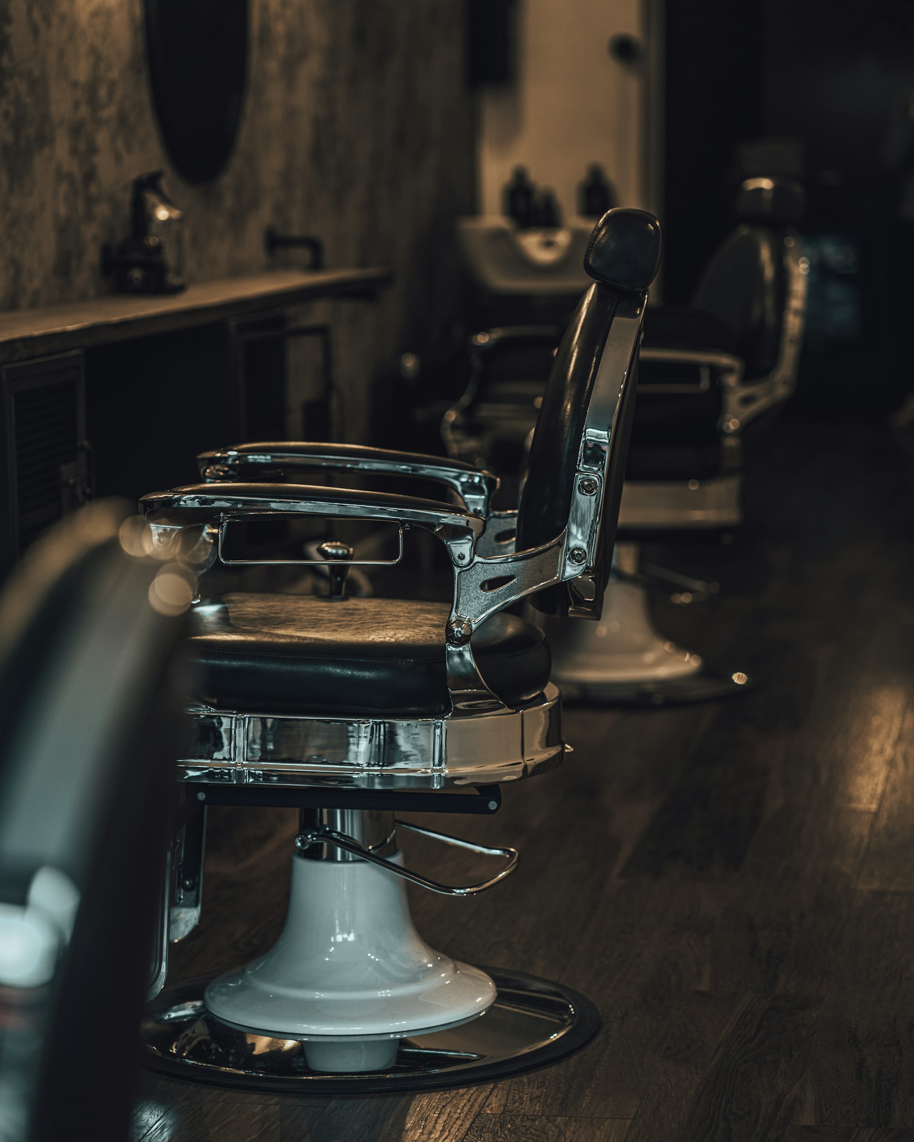 Classic barber chairs in the men's grooming corner